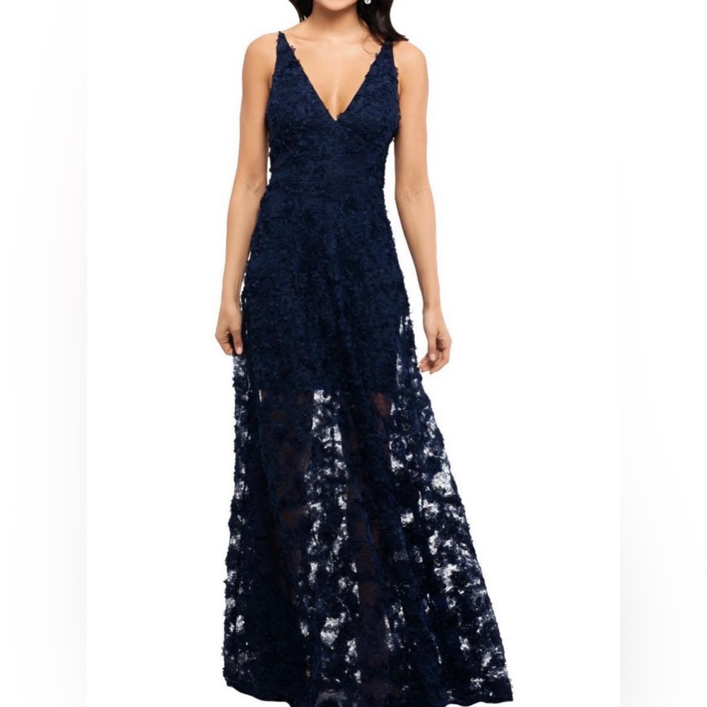 XSCAPE Navy blue flower long gown, size 4